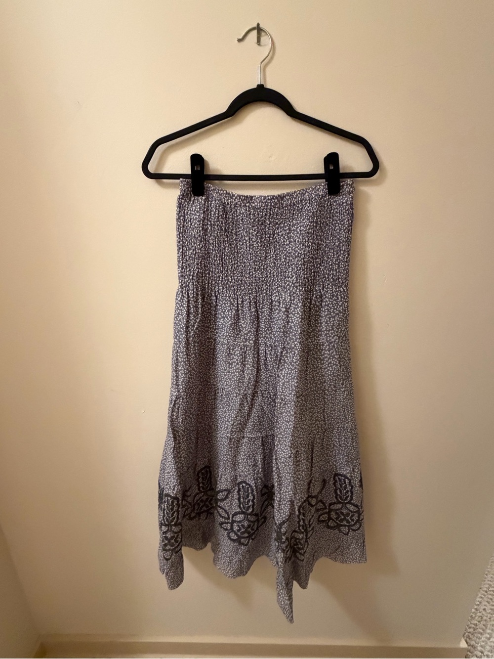 Free People Convertible Smocked Midi Skirt Halter Dress Gray Floral S